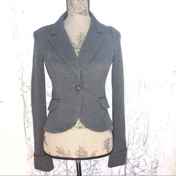 Diane Von Furstenberg Gray wool knit button up v-neck collar blazer jacket coat - Picture 1 of 7